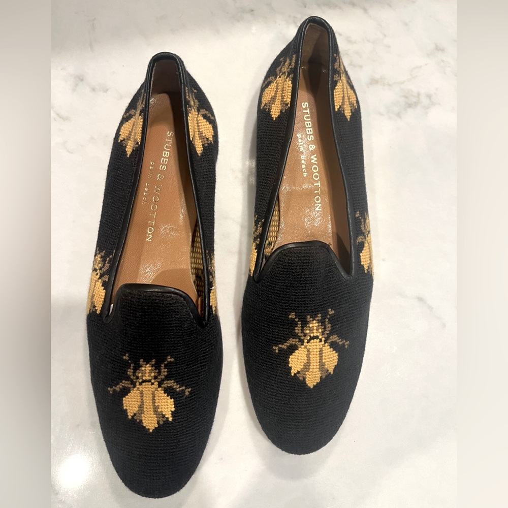 Stubbs & Wootton Black and Gold Bee Loafers